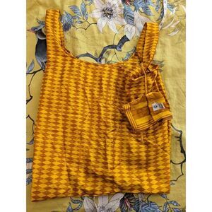 Sari silk packable bag gold and yellow silk